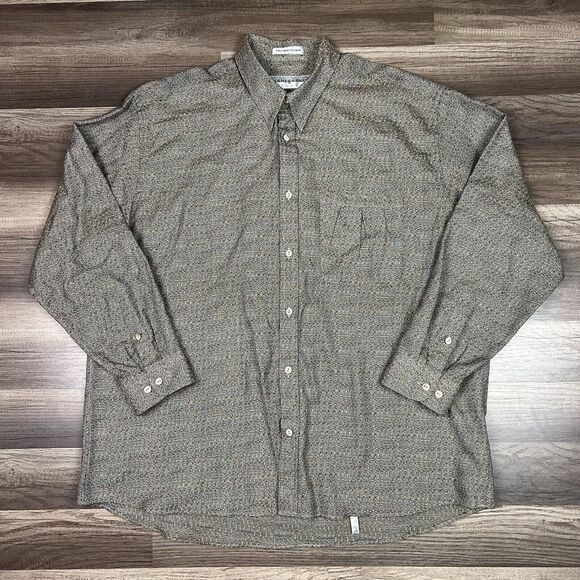 Jhane Barnes Shirt Mens Large Brown Abstract Vintage Casual Preppy Japan Fabric - Picture 1 of 10
